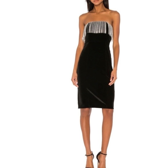 SOLD LPA Audra Dress Velvet Diamond Fringe womens XL black silver gemstone - Picture 2 of 16